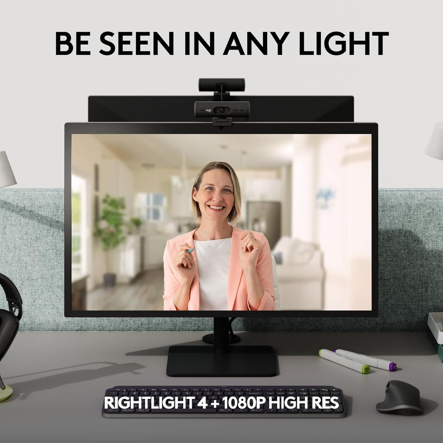 Logitech Brio 505 Full HD Webcam with Auto Light Correction, Auto-Framing, Show Mode, Dual Noise Reduction Mics, Privacy Shutter - Works with Microsoft Teams, Google Meet, Zoom, TAA Compliant