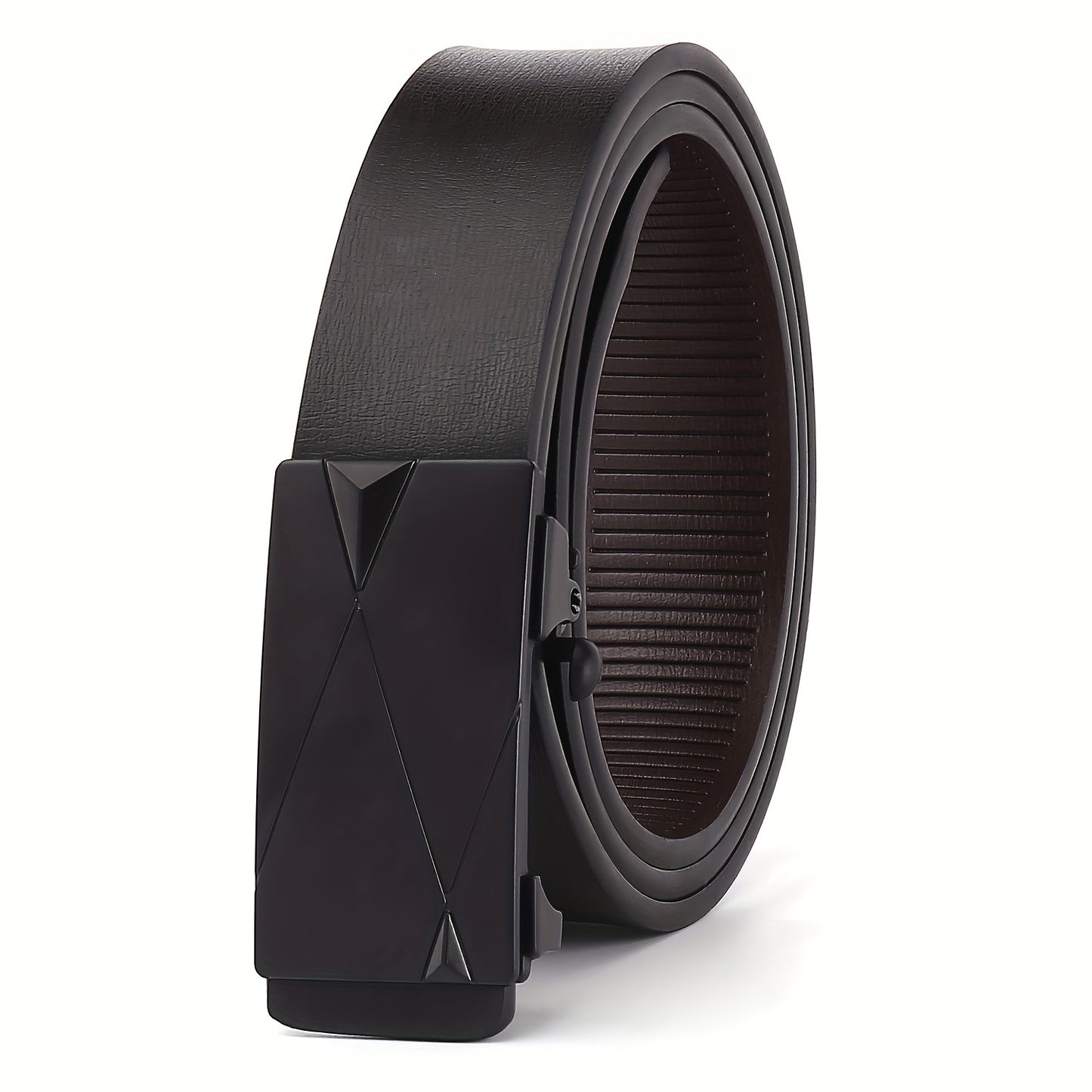 Տղամարդկանց Luxury Automatic Buckle Faux Leather Belt - Խնամված սև ոսկեգույն երկրաչափական ճարմանդով, Business Casual Style, Հարմարավետության համար հարմարեցված հարմարեցում, Business Casual աքսեսուար | Բարդ գոտիների դիզայն | Խնամված սև ավարտ