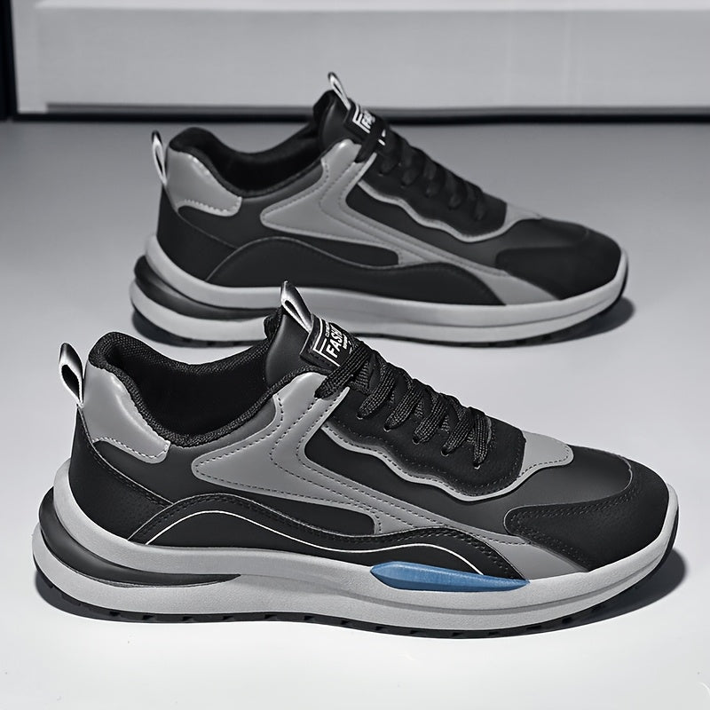 Men'S Lightweight Breathable Sneakers - Black Gray Low-Top Lace-Up Shoes with Non-Slip PVC Sole, Durable Casual Sneakers for Running, Walking Casual Attire, Running Shoes