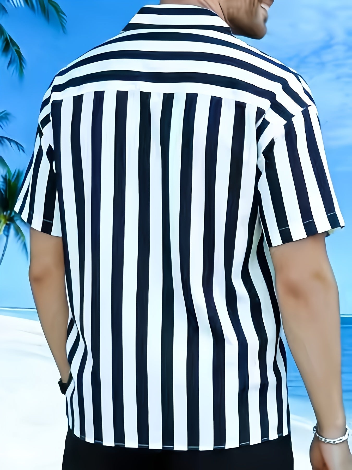 Men's Summer Striped Short Sleeve Shirt and Shorts Set