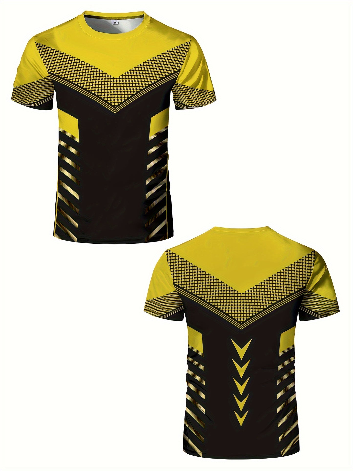 Men'S Geometric-Pattern Sports T-Shirt, Polyester Blend, Crew Neck, High Stretch, Short Sleeve, Quick-Dry, Tear-Resistant, Knit Fabric, Skinny Fit, with 3D Heat Sublimation for Running, Yoga, Training, Hiking, Casual & Athlet