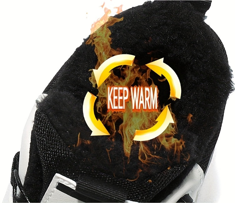 Men'S Winter Fleece-Lined High-Top Boots - Thick Rubber Sole, Warm Lace-Up Ankle Boots with Round Toe & Synthetic Synthetic Faux Upper for Hiking, Outdoor & Casual Wear, Hiking Boots, Durable Footwear, Winter Shoe For Men, Me