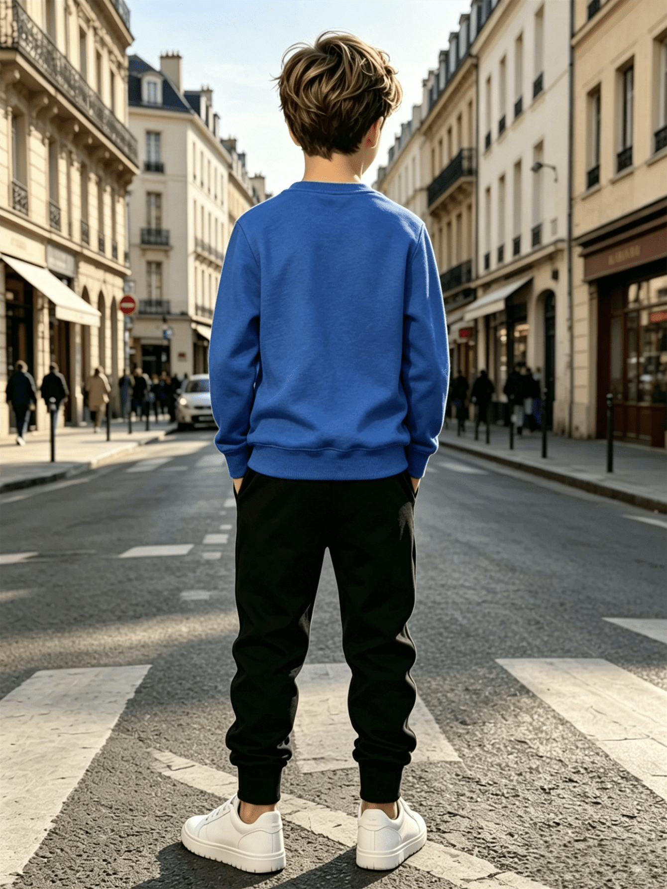 Boys' Mountain Peak Print Hoodie and Pants Set, Soft Polyester