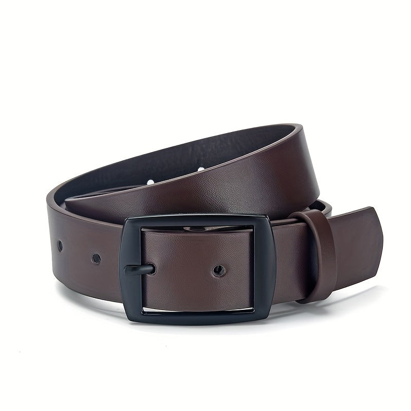 LJSQ Men's Faux Leather Belt - Casual Style Square Alloy Buckle - Adjustable Comfort Fit for Daily Wear & Business - 1pc