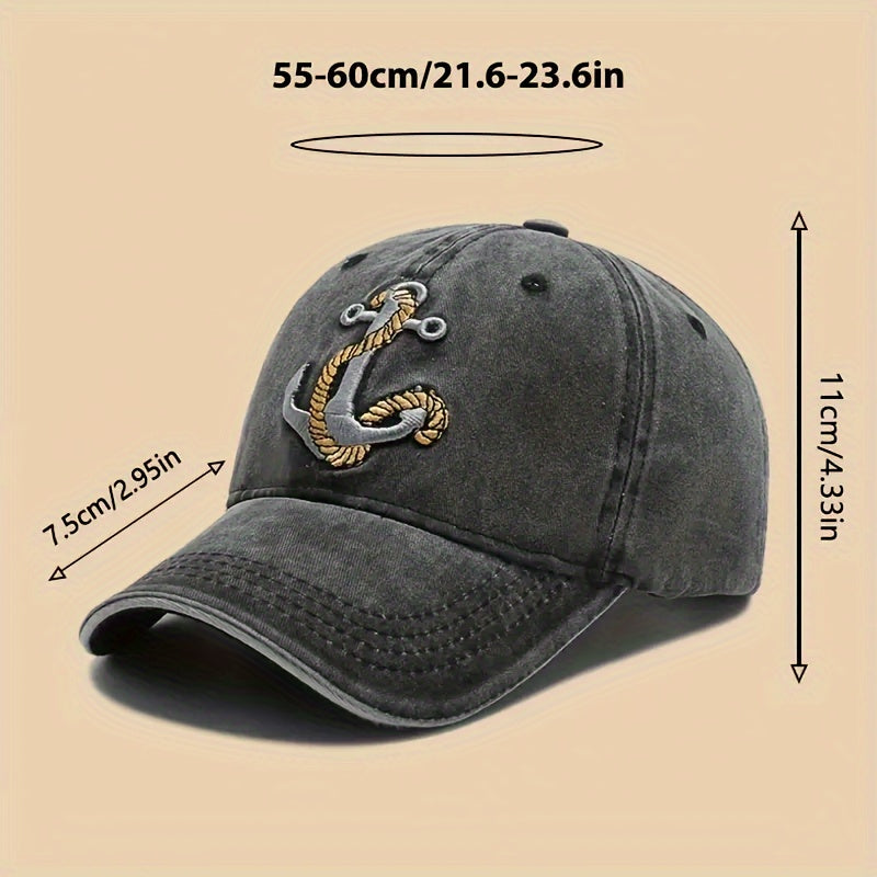 Women'S Embroidered Anchor Baseball Cap, Cotton Breathable Adjustable Sun Hat for Spring/Summer, Travel Outdoor Casual Occasion Cap with Metal Rivet Detail