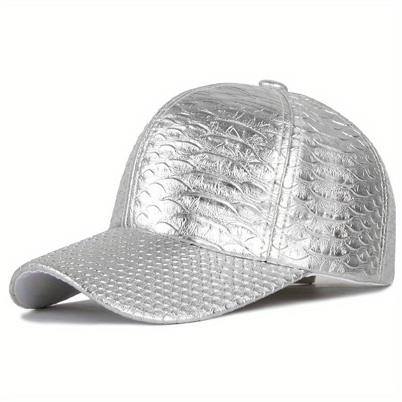 Premium Black Crocodile-Embossed Faux Leather Baseball Cap - Street Style Hip Hop Sun Protection Hat, Lightweight & Hand Washable