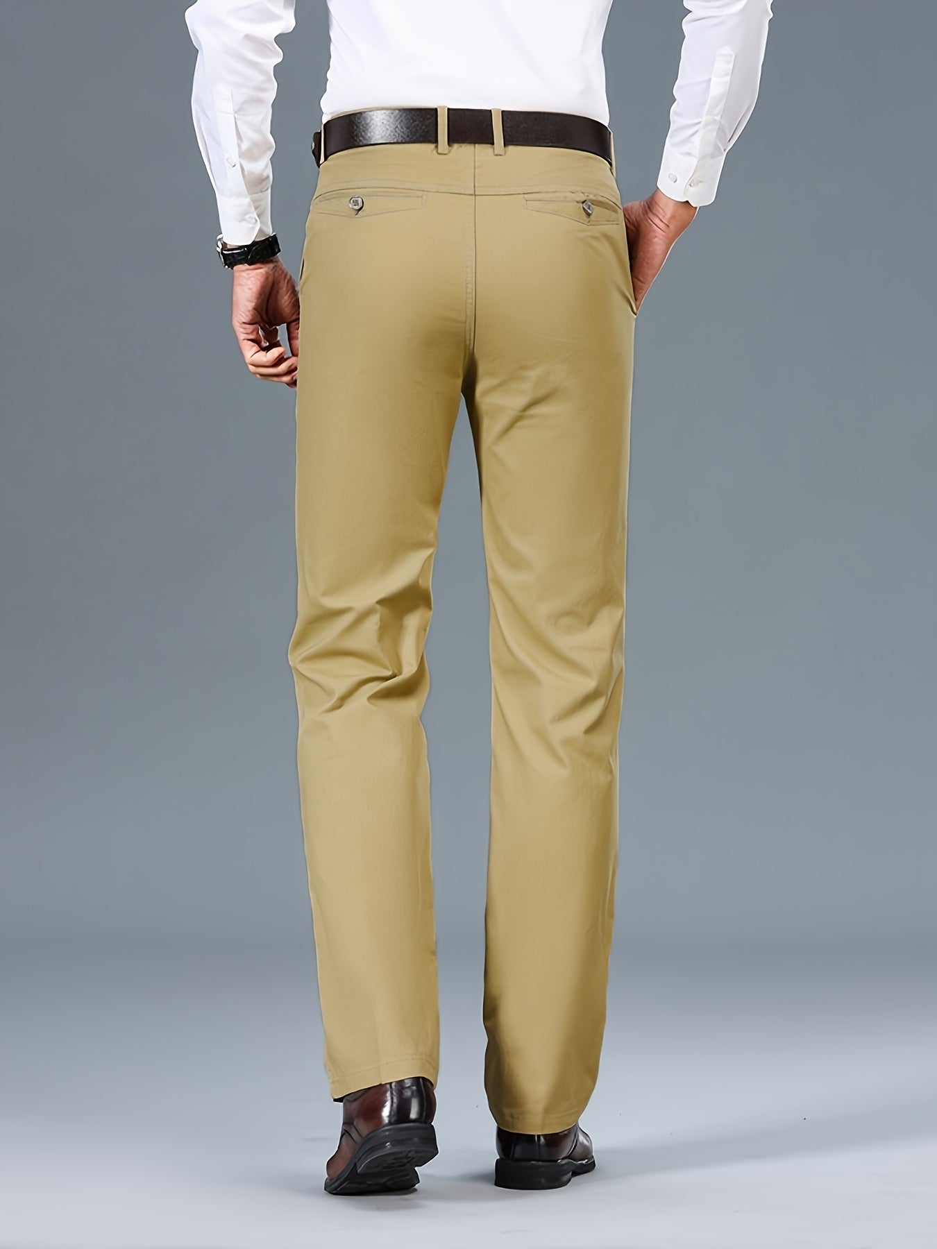 Men's Light Business Cotton Dress Pants - Straight Leg, Olive Green, 100% Cotton, Perfect for Office or Casual Outings