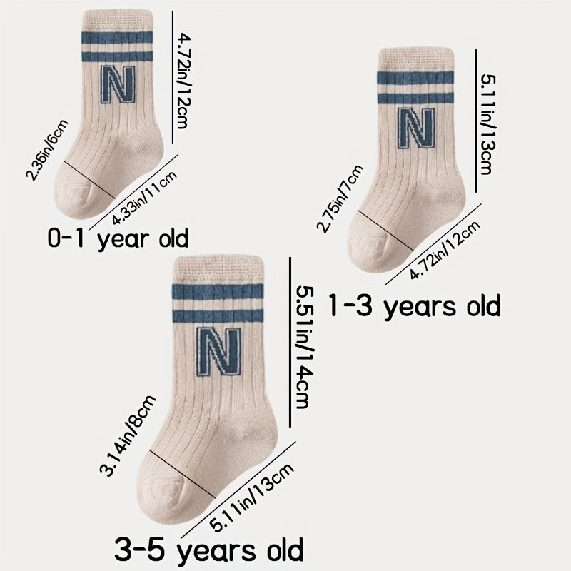4 Pairs of N-Letter Knitted Pattern Socks, Thin Socks for Spring and Summer, Cotton Blend Comfortable Breathable Soft Mid-Calf Socks, Breathable Mid-Calf Socks