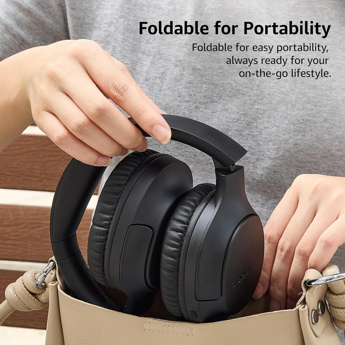 TOZO Bluetooth 5.4 over Ear Headphones, ENC Call Noise Cancelling Mic, Foldable Wireless Headset, 70H Playback, Deep Bass Stereo Sound, Customizable EQ via Button & App, for Travel and Home, Upgraded
