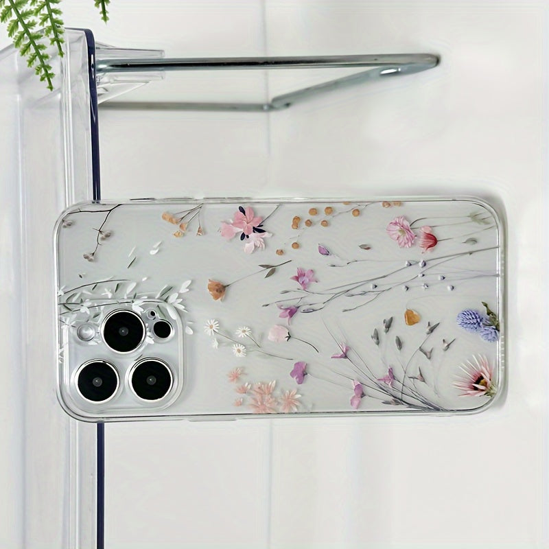 Transparent Shell with Transparent Colorful Flowers TPU Anti-Fall Full Coverage Precision Protective Case for Apple iPhone6/7/8/X/Xs/Xr/Xs Max/11/12/13/14/15/16Pro Max