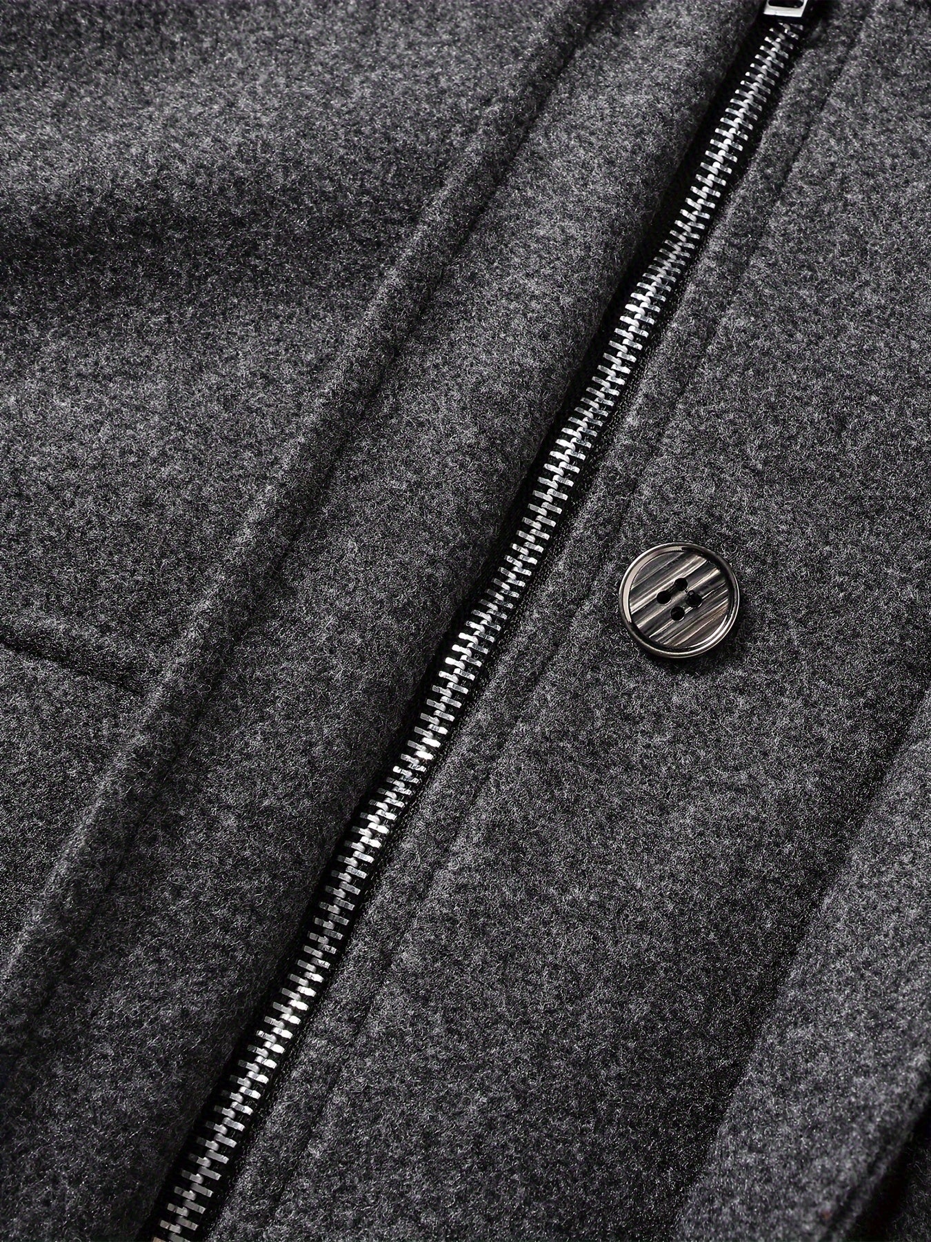 Men's Stylish Autumn/Winter Warm Polyester Casual Jacket with Lapel Collar, Zipper Closure, and Pockets - 100% Polyester Solid Color Loose Fit Coat