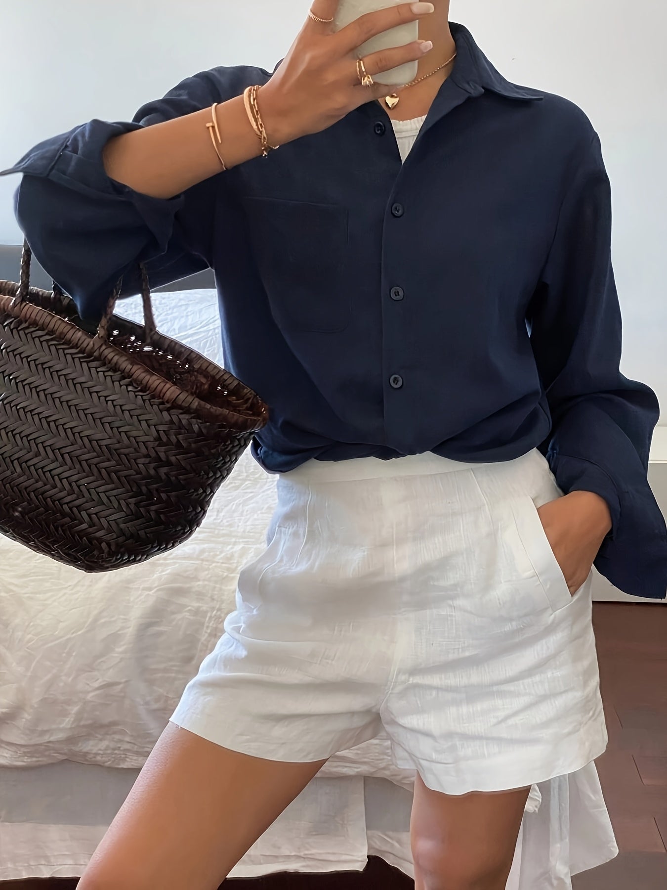 Elegant Women’s Solid Color Lapel Collar Shirt