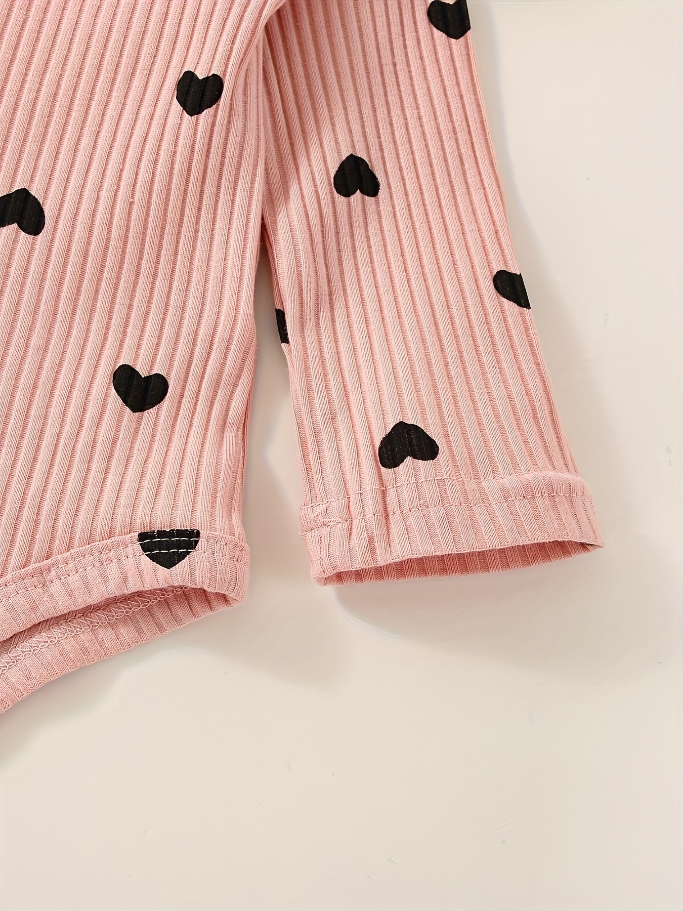 3pcs Baby Girl Outfit Set, Cute Ribbed Ruffle Long Sleeve Romper & Pants, 95% Cotton 5% Spandex, Crew Neck Pullovers, Solid Color, Regular Fit, No Belt, Fall/Winter Knit Fabric, 0-18 Months, for Outdoor