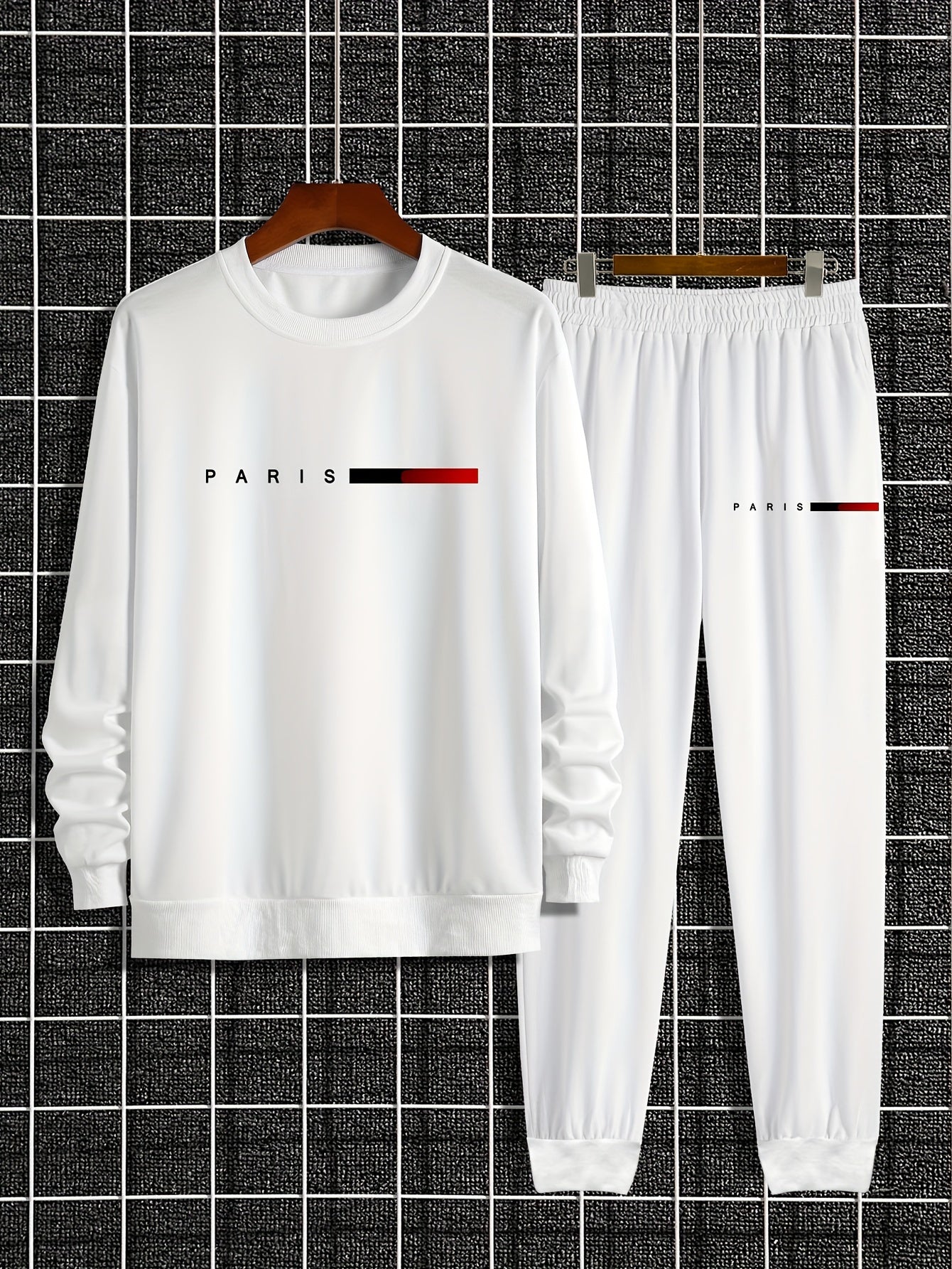 Men's Casual Sports Sweatshirt Set, Loose Fit Pullover Hoodie with Print, Polyester Blend, Round Neck, Stretch Knit, Autumn/Winter Collection