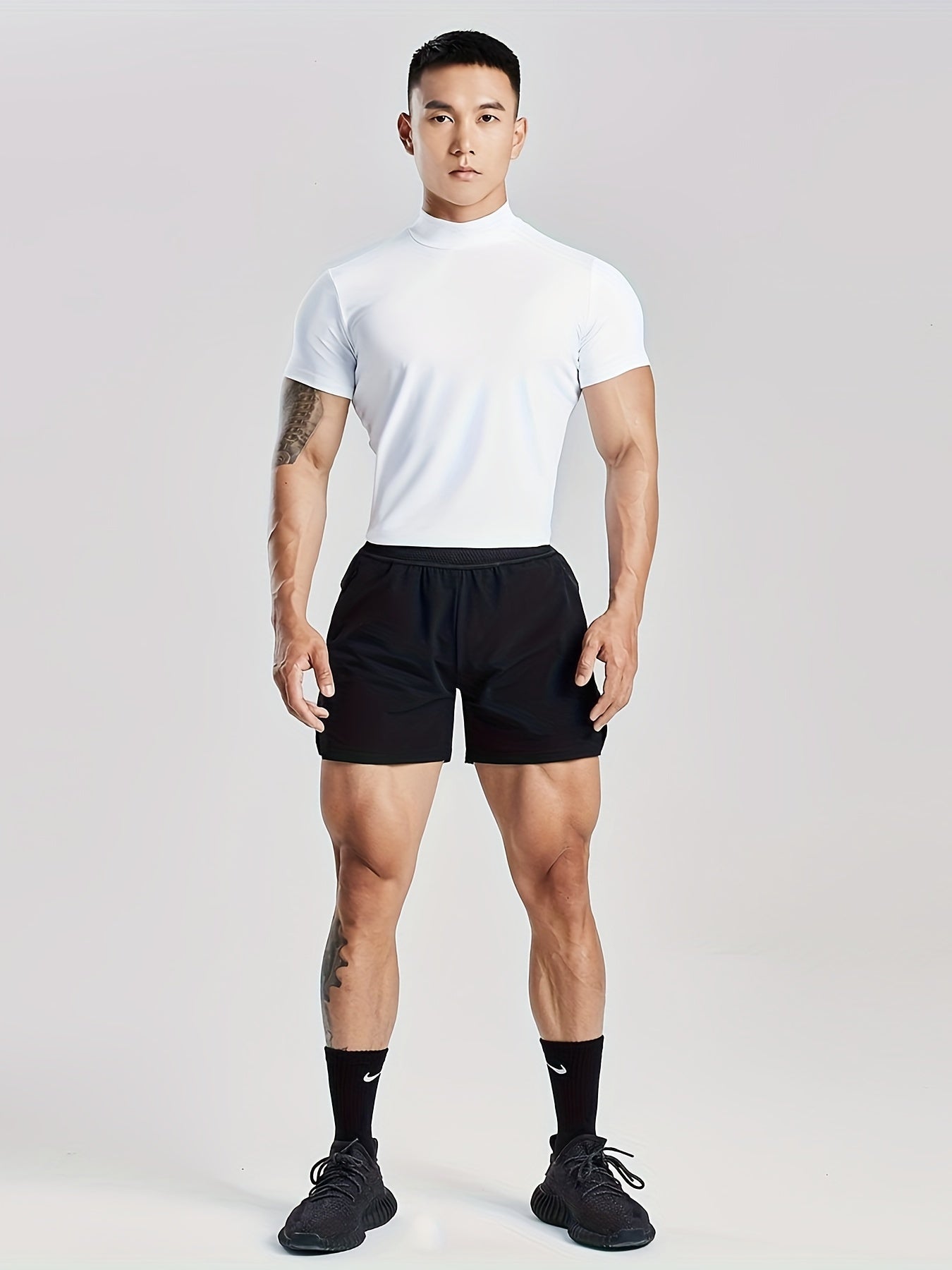 Fitness Solid Color Body Shaper Elastic Quick Dry Muscle Տղամարդկանց կարճաթև շապիկ կլոր պարանոցի մարզման կոստյում