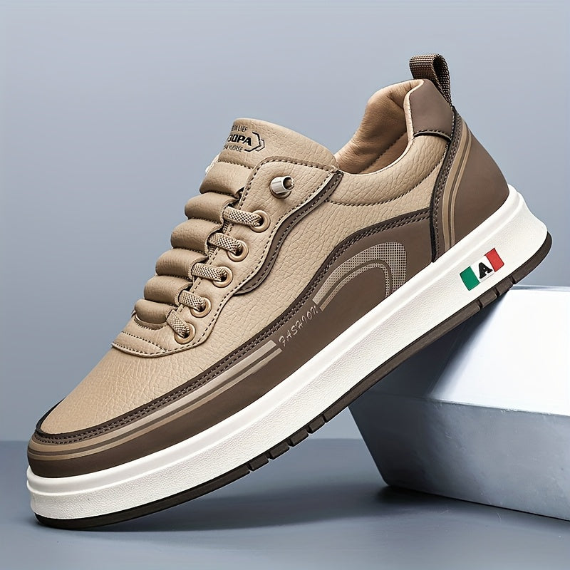 FC06 Men'S Casual Sneakers - Black White Low-Top Lace-Up Shoes with Italian Flag Design, Faux Cover Upper, Cushioned PVC Sole, Breathable Fabric Lining for All-Season Comfort, Everyday Footwear, Modern Sneakers, Fabric Line