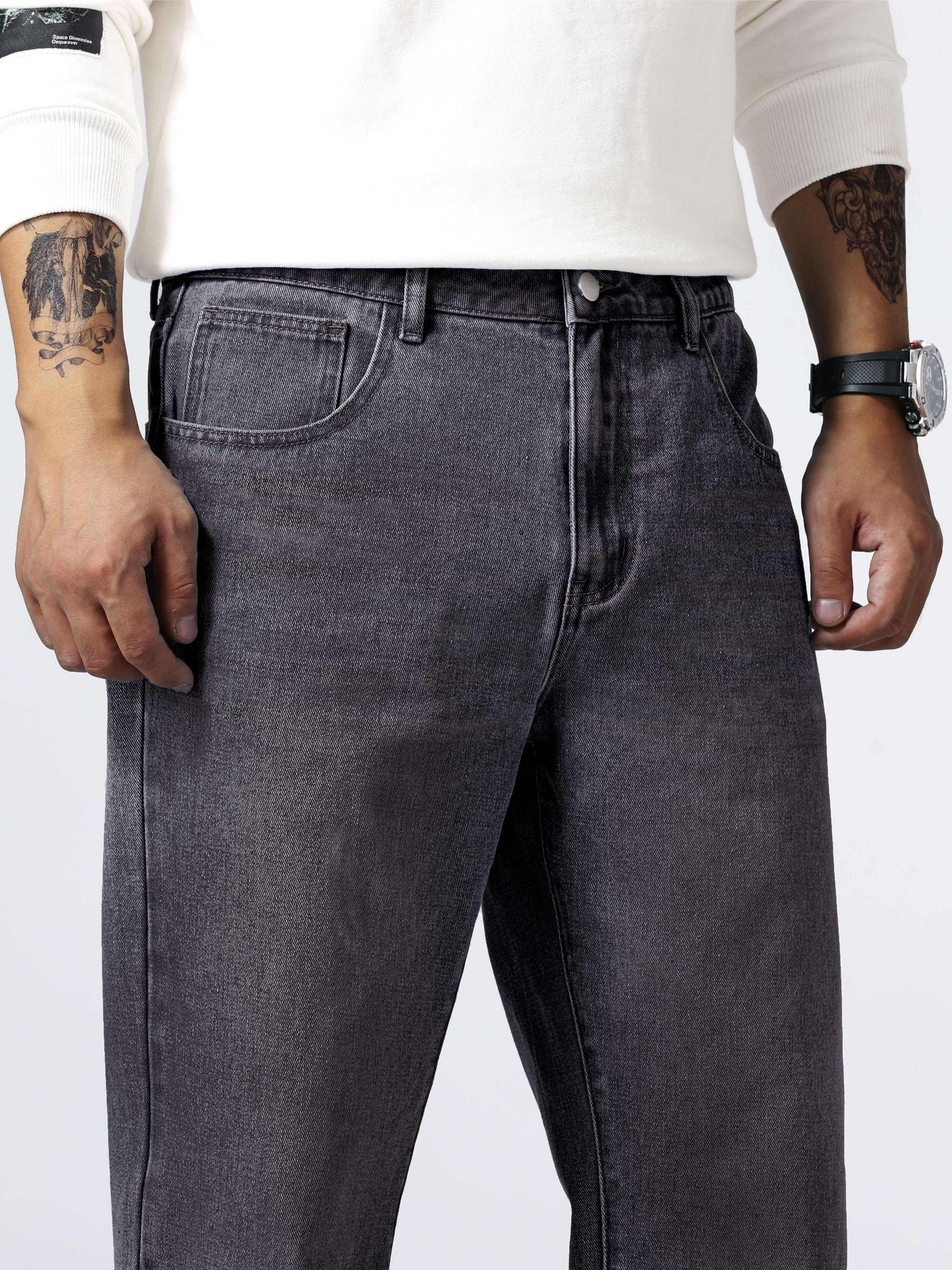 Loose Fit Straight Leg Jeans, Men's Casual Street Style Distressed Denim Pants For All Seasons