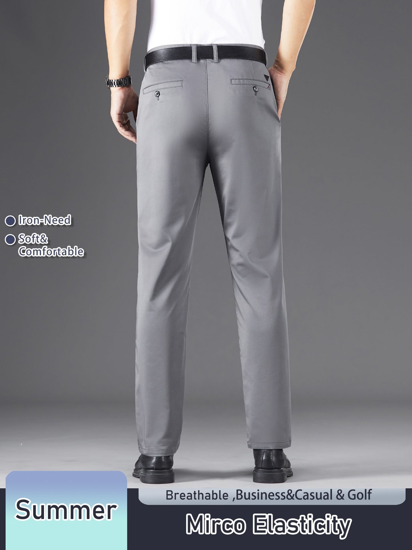 Men's Solid Color Straight Leg Business Style Cotton Blend Pants, Casual Comfy Breathable Outdoor Trousers As Gift