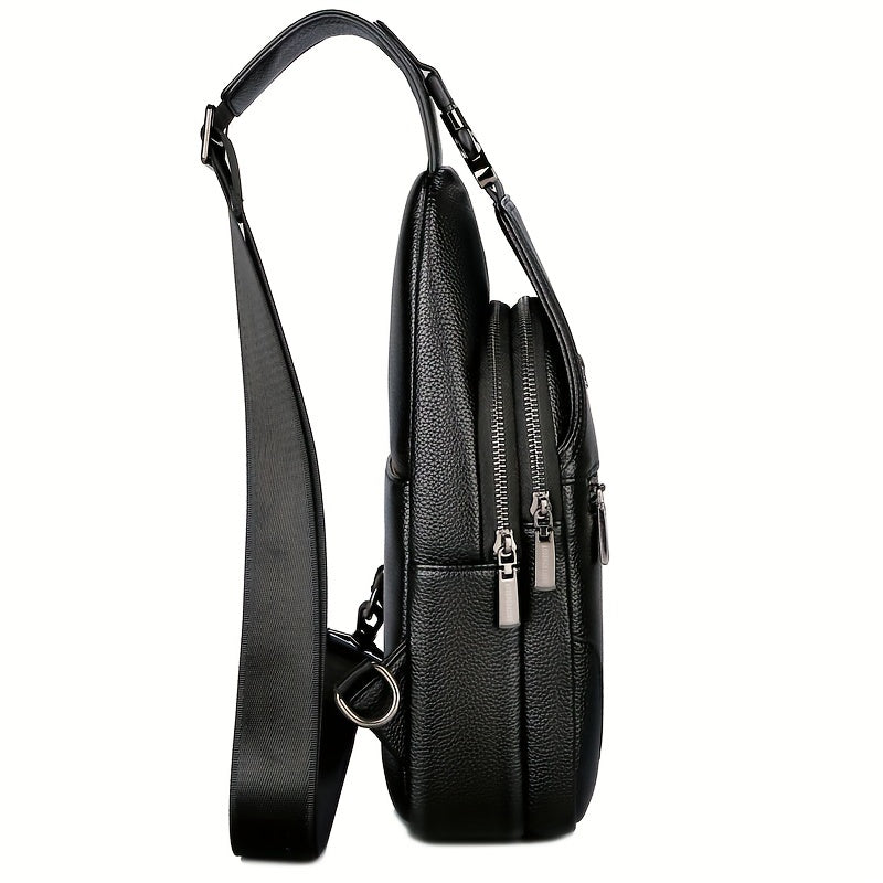 New Men'S Chest Bag 2024 Genuine Faux Leather Texture Crossbody Bag Casual Shoulder Bag Men'S Large Capacity Backpack Trendy