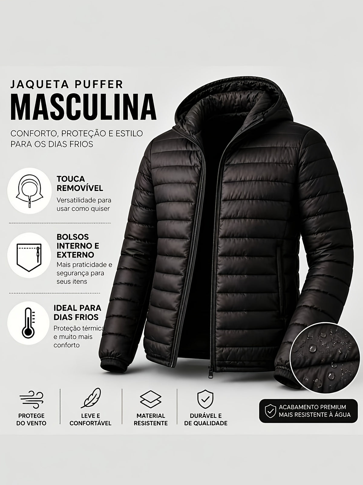 Men's Lightweight Packable Quilted Hooded Jacket for Winter