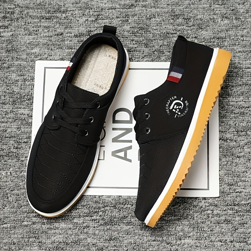 1pair Men'S All-Season Breathable Canvas Sneakers, Solid Color Low Top Casual Shoes with Round Toe, Fabric Lining, Rubber Sole, and Lace-Up Closure