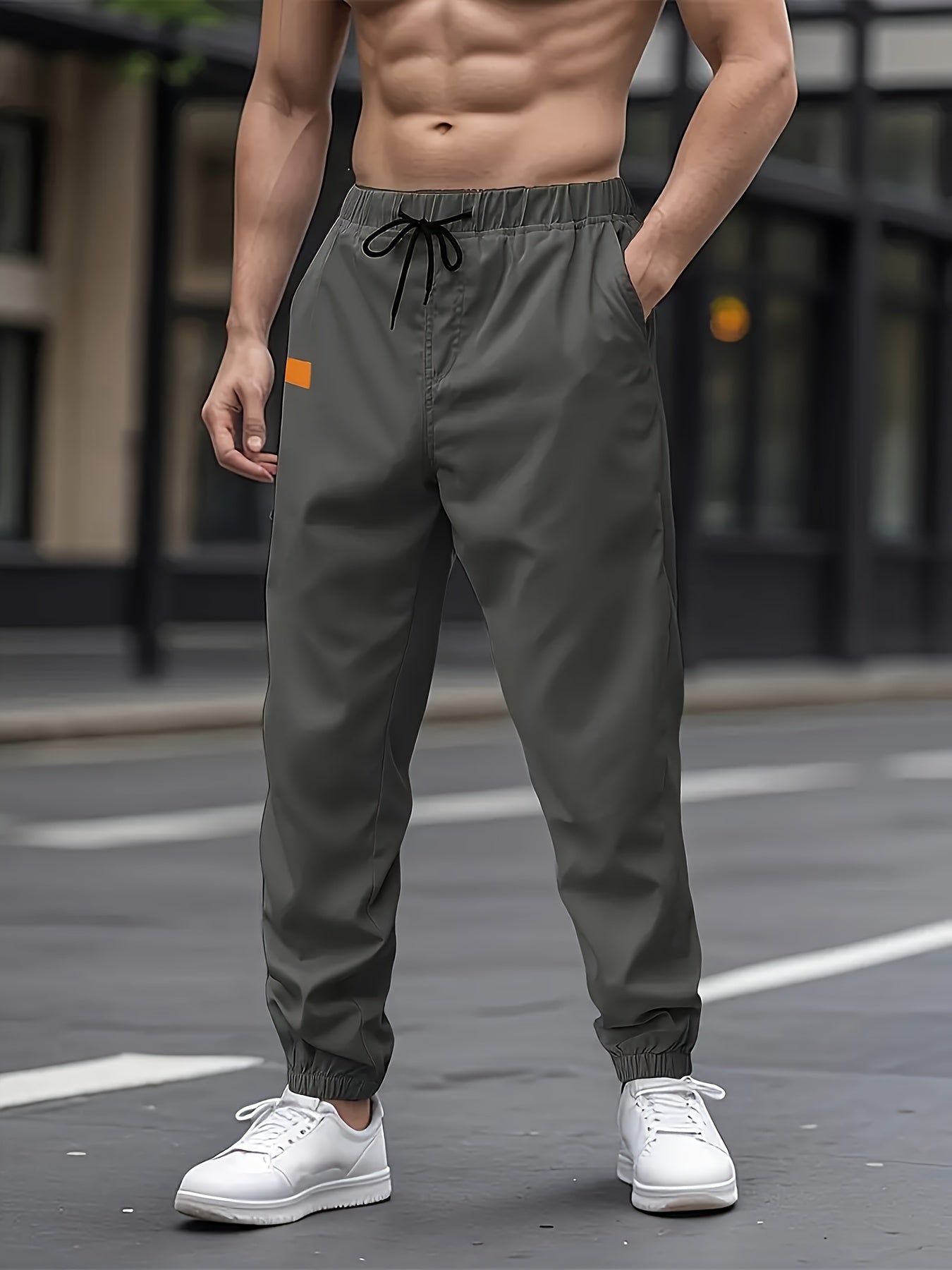 1pc Men'S Casual Cargo Pants, Solid Color Polyester Drawstring Waist, Non-Stretch Woven Fabric, Regular Fit, Polyester Lined, Perfect for Weekend Casual Wear