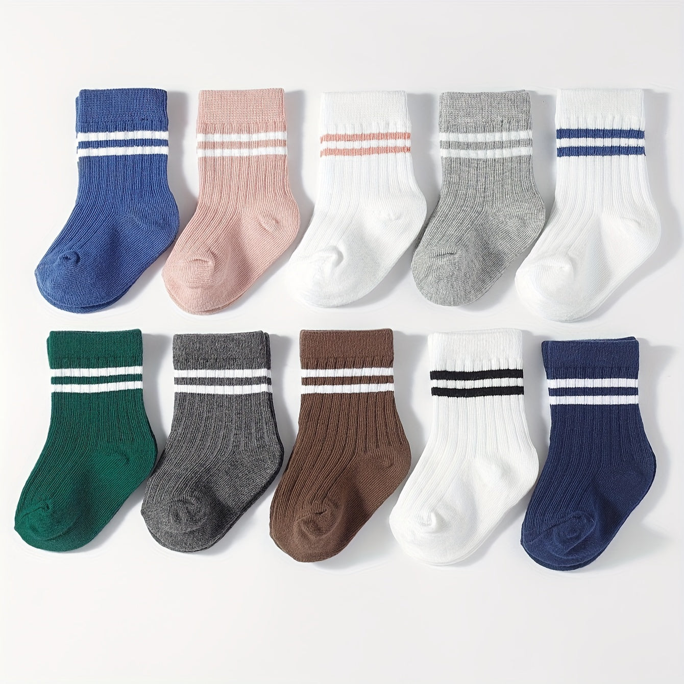 5 Pairs Of Men's And Women's Baby Mid-Calf Socks with Ribbing And Double Bars Sports Socks