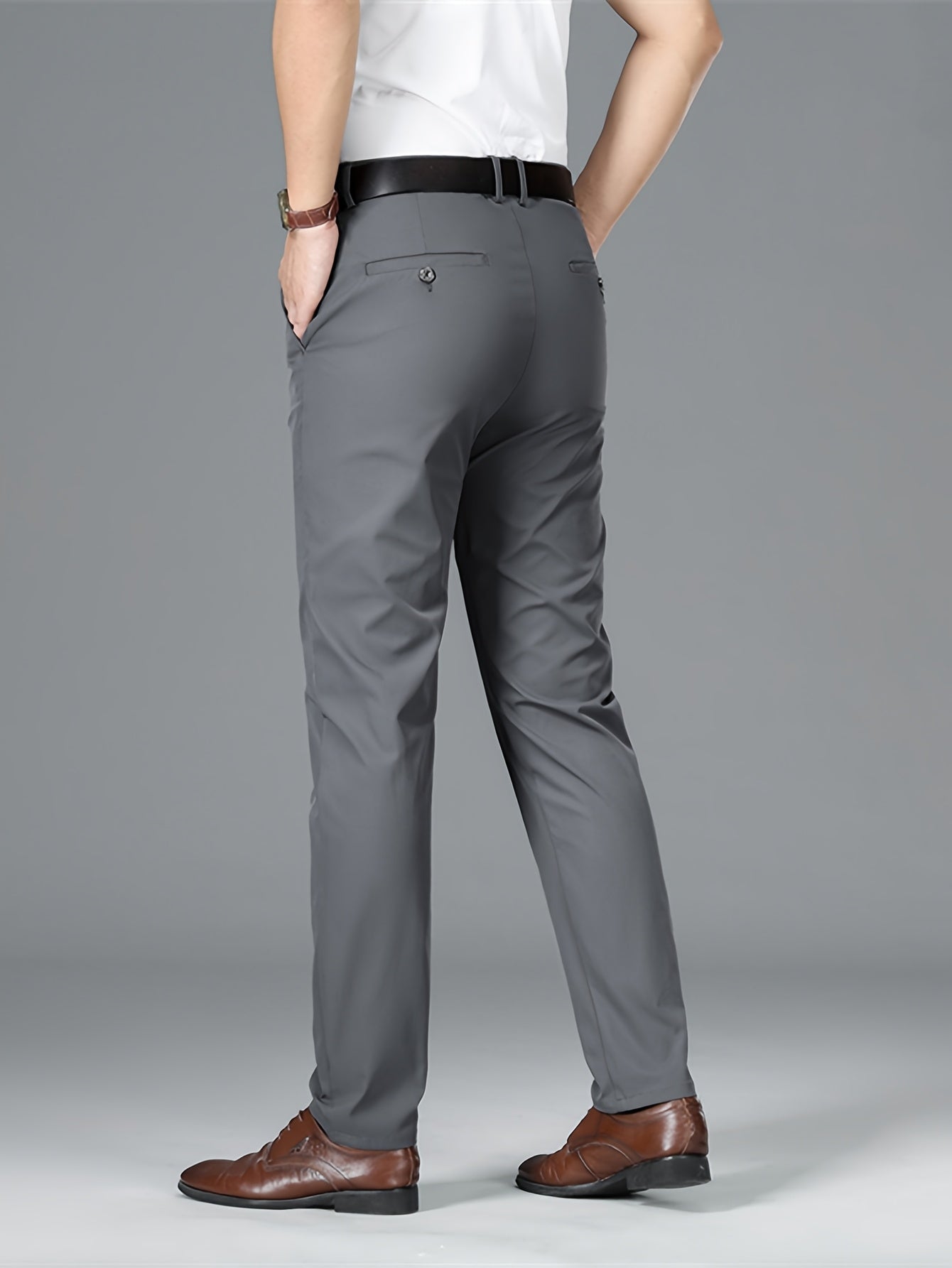 Men's Lightweight Summer Casual Pants, Slim Straight Fit, Polyester, Mid-Rise, Built-in Zipper, Regular Length - Ideal for Casual Attire