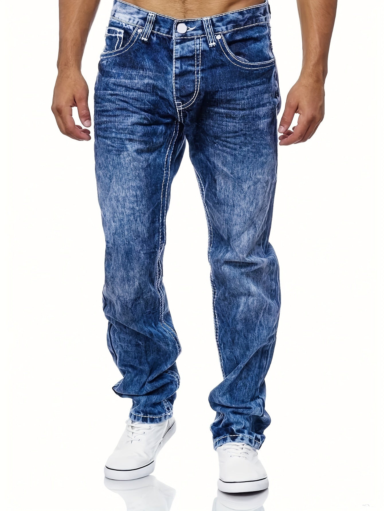 Men's Casual Slim Fit Stretch Jeans, Chic Street Style Distressed Denim Pants