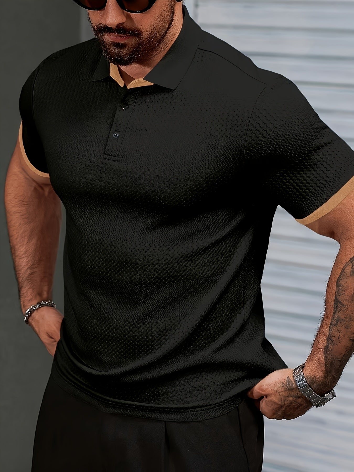 Men's Summer Business Casual Polo Shirt with Ribbed Knit