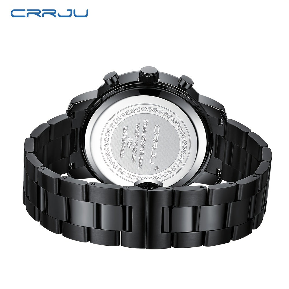 CRRJU Luxury Men's Stainless Steel Quartz Watch - Business Style, Chronograph,, Analog Display, High-end, Quartz, Suitable for Women