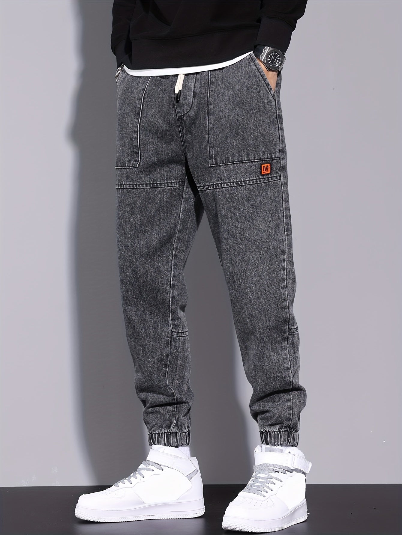 Men's Street Style Harem Jeans - Casual Loose Fit with Elastic Drawstring Waist, Versatile & Stylish for All Seasons