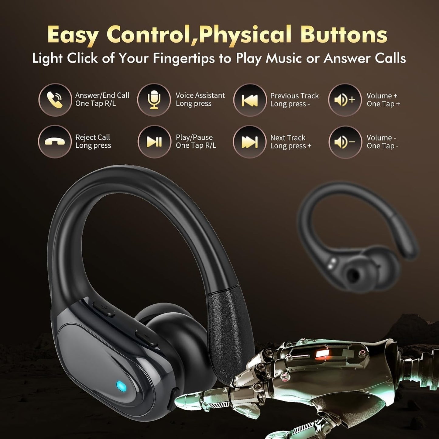 Wireless Earbuds Sport Bluetooth Headphones 5.3, 80Hrs Stereo New Bluetooth Earbuds with HD Mic, Earbuds with Earhooks ENC Noise Canceling Earphones, IP7 Waterproof Headset for Sports/Workout/Running