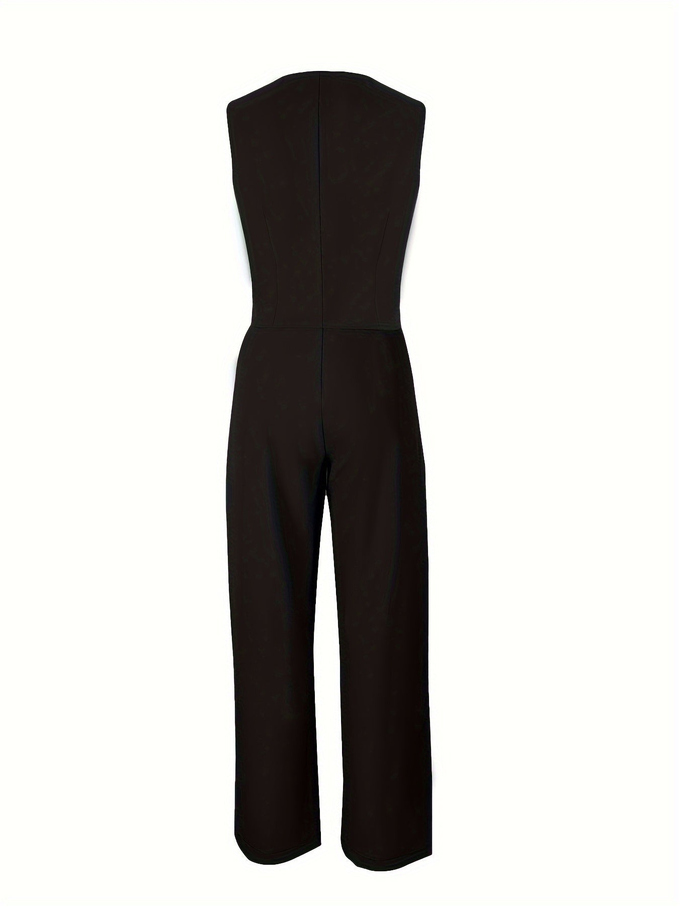Solid Color Stylish Pantsuits, Button Front Fake Pocket Sleeveless Vest & High Waist Pleated Pants Outfits, Women'S Clothing