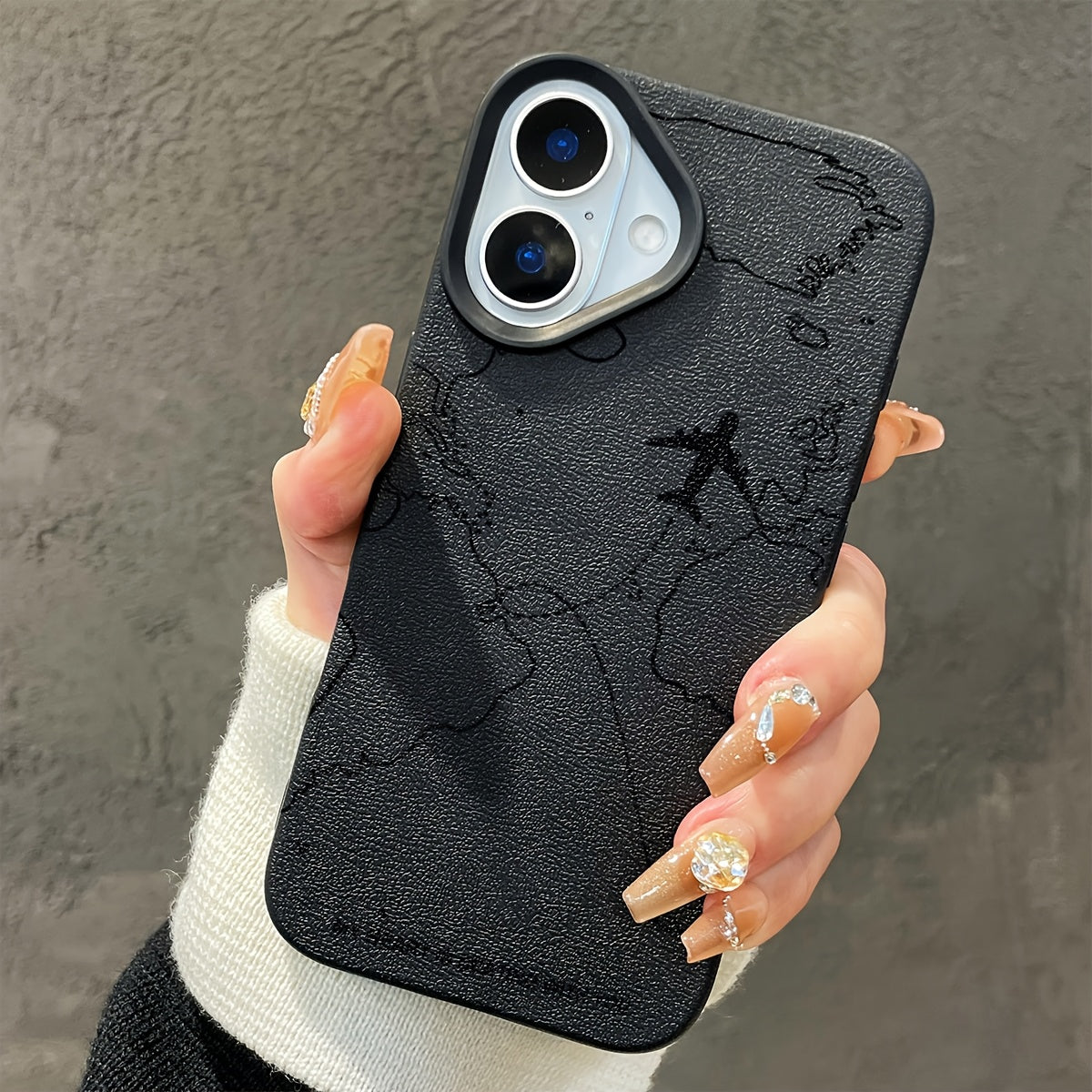 Voyage Aircraft Suitable for iPhone 16/16 Pro/16 PLUS/16 Pro Max Phone Case 15/14/13/12/11, Creative Fashion Shockproof Drop-proof Wear-resistant Anti-fingerprint Artificial Faux Leather Textured Rubber TPU Soft Case Protecti