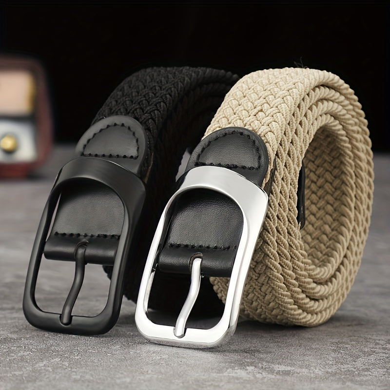 Men And Women's Elastic Woven Belt With Button Buckle, For Casual Jeans Christmas Gift