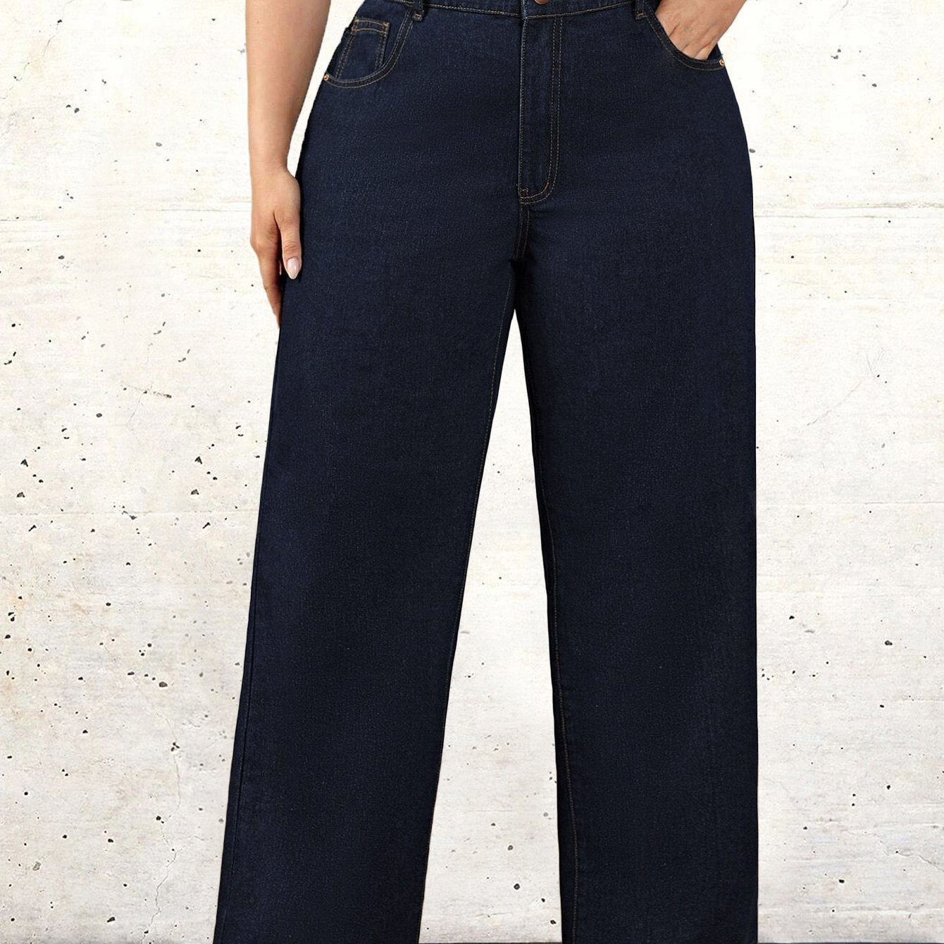 K.1978 Women'S Plus Size Casual Denim Jeans, 68.5% 25.7% Polyester 4.3% Viscose 1.5% Elastane, Medium Stretch, Միաձույլ գույն, Երկար երկարություն, Zipper Fly, Ուղիղ ծայր, Բոլոր սեզոնային լայն ոտքերի շալվարը կտրատած գրպաններով