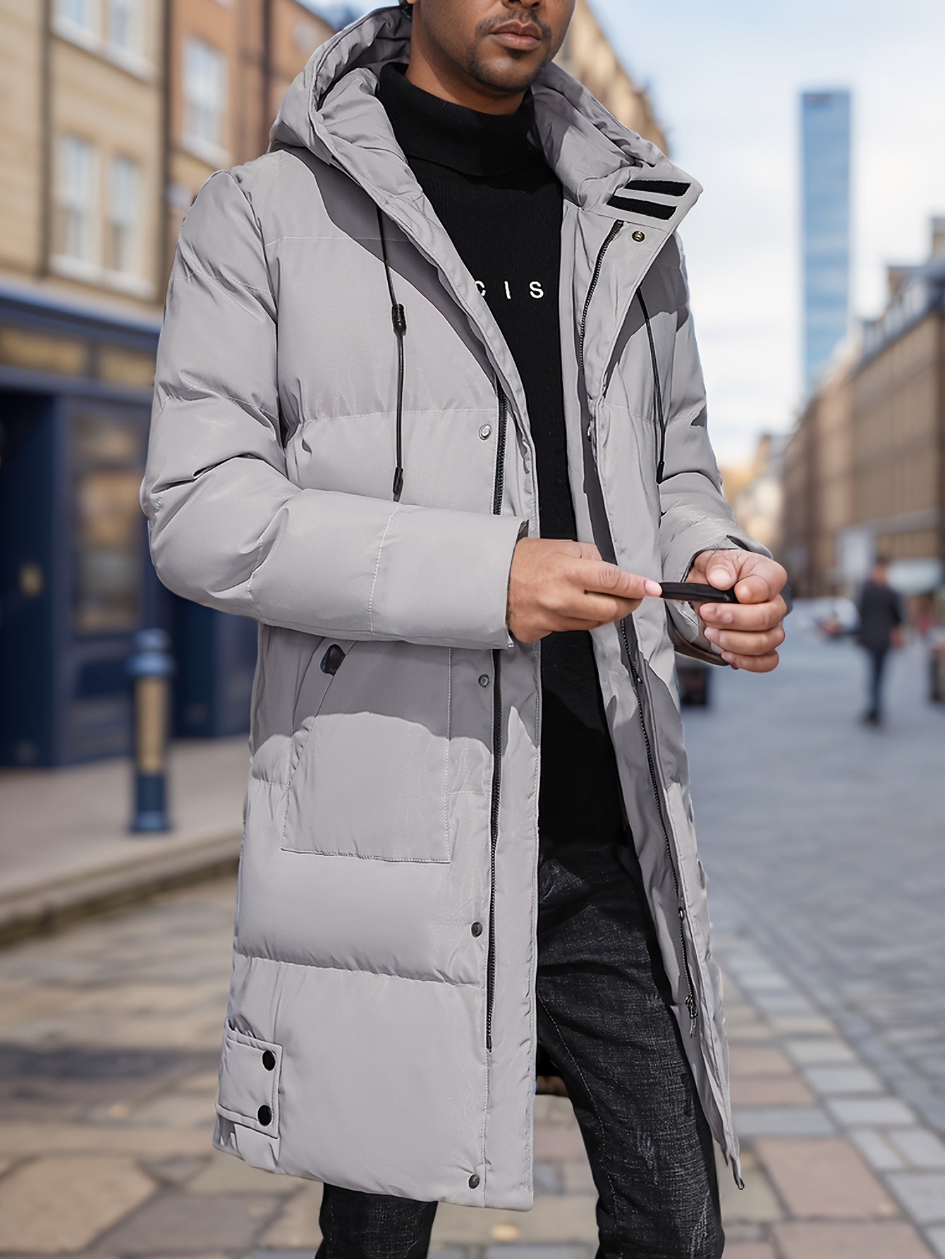 Men's Winter Hooded Padded Jacket, Thickened Loose Fit Solid Color Zip-Up Padded Coat, Warm & Stylish Men's Outerwear