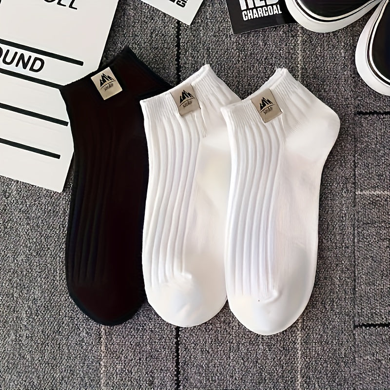 3/5 Pairs Of Men's Trendy Solid Low Cut Ankle Socks, Anti Odor & Sweat Absorption Breathable Socks, For All Seasons Wearing