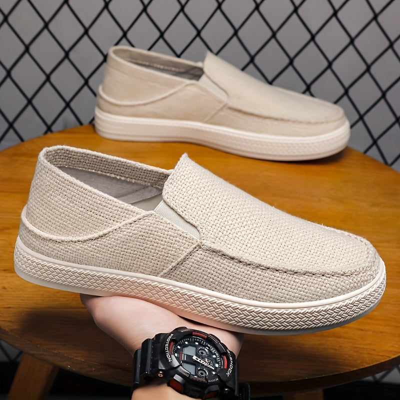 Men's Slip-On Casual Shoes - Lightweight Breathable Fabric Upper Durable Rubber Sole, Low-Top Comfortable Walking Shoes for Daily Wear, Outdoor Activities, Vacation - Black, Sleek Design, Flexible Sole, Urban Style