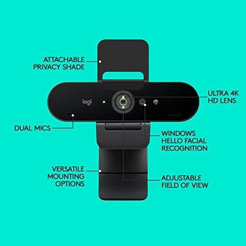 Logitech Brio PRO X 4K Webcam, Ultra 4K HD Video Calling, Noise-Canceling Mic, HD Auto Light Correction, Adjustable Field of View, Microsoft Teams, Zoom, Google Voice, Pc/Mac/Laptop/Macbook/Tablet