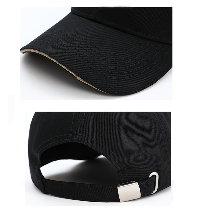 Men's Adjustable Baseball Cap with Feather & Freedom Embroidery - All-Season, Sun Protection, Black Washed Polyester, Sun Visor, Outdoor Sports, Perfect Choice
