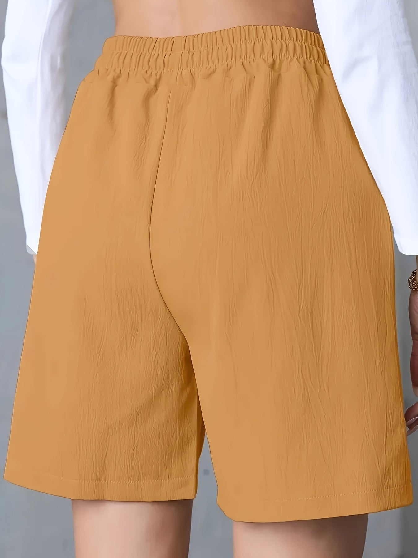 Light Pink Women's Casual High-Waist Wide-Leg Shorts with Tie Drawstring - Polyester, Non-Stretch, Smooth Texture, Summer Ready with Pockets