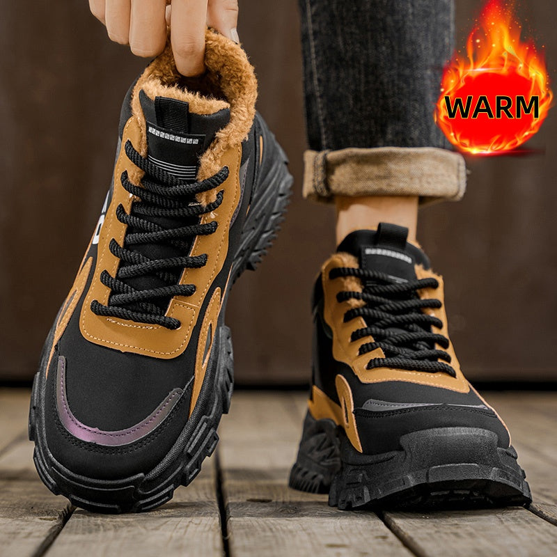 Men'S Winter High-Top Snow Boots with Fleece - Warm Thermal Insulated Cold Weather Boots, Non-Slip Rubber Sole, Lace-Up Ankle Support, Round Toe Design For Outdoor, Streetwear, Casual & Casual Attire, Winter Boots, Streetwear