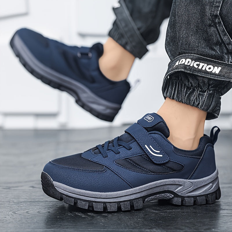 Men's Breathable Casual Shoes With Hook And Loop Fastener, Comfy Soft Sole Sneakers For Outdoor Jogging, Spring And Summer