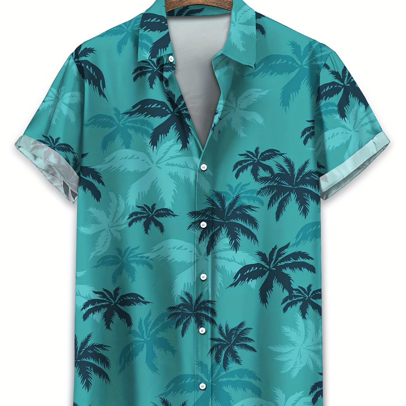 Coconut Tree Print Men's Summer Fashionable And Simple Short Sleeve Button Casual Lapel Shirt, Trendy And Versatile, Suitable For Dates, Beach Holiday, As Gifts