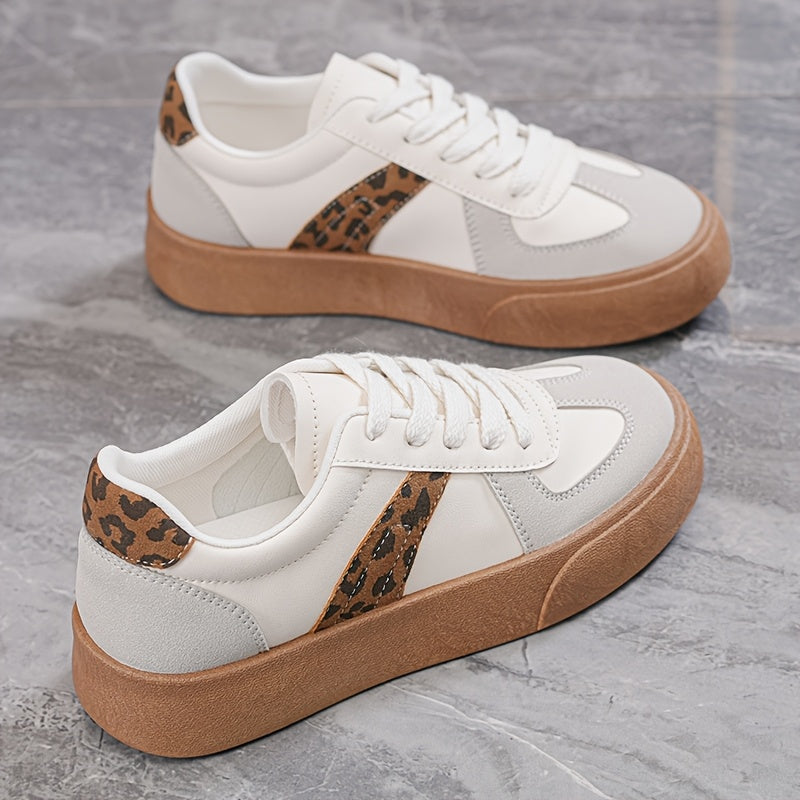 Women'S Striped Lace-Up Sneakers, Low Top Casual Shoes, All-Season Comfortable Lightweight Footwear, Plain Toe, Polyurethane Upper, Fabric Inner, Rubber Sole, Fabric Insole