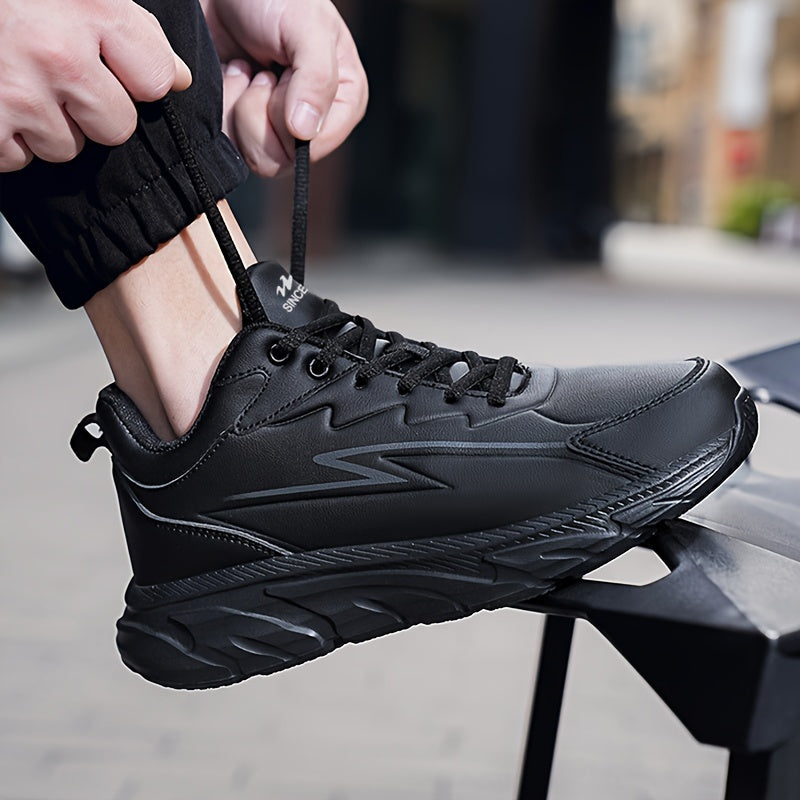Men's Black Road Running Shoes - Casual Sporty Style, Durable Rubber Sole, Comfortable Fabric Lining, Low-Top Lace-Up Sneakers for All Seasons, Athletic Footwear|Lowtop Sneakers|Comfortable Lining