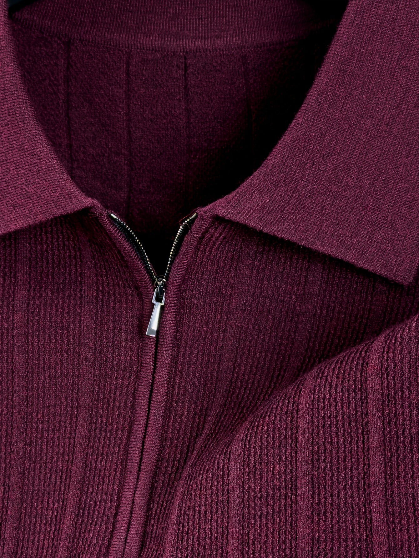 Men's Spring/Fall Knit Polo Shirt with Half-Zip Lapel