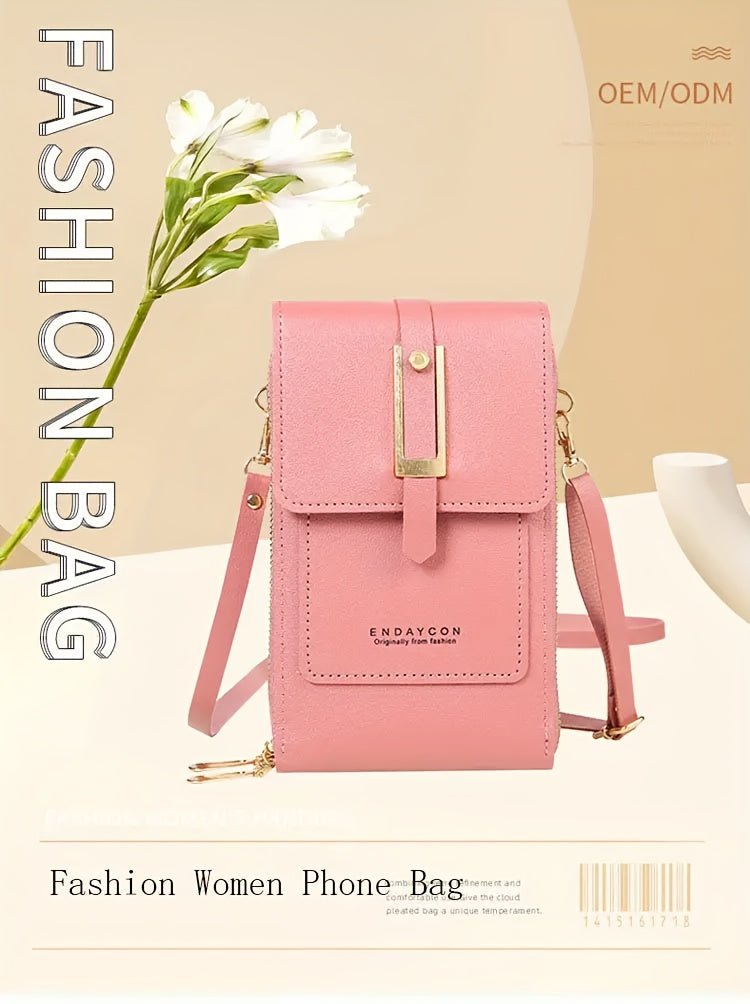 Touch Screen Mobile Phone Bag, Mini Flap Crossbody Bag, Fashion Faux Leather Purse, Vertical Wallet With Card Slots